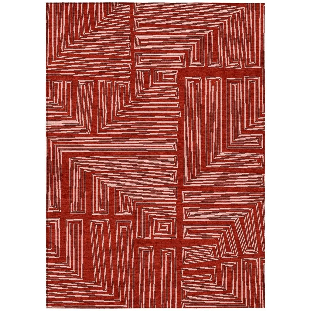 LOOMLAN Rugs Clayra Red Washable Indoor-Outdoor Rug
