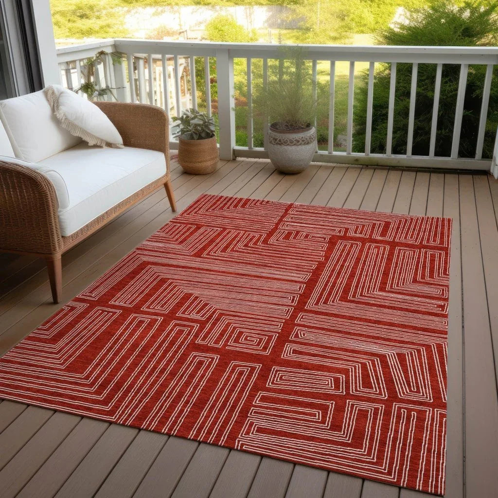 LOOMLAN Rugs Clayra Red Washable Indoor-Outdoor Rug