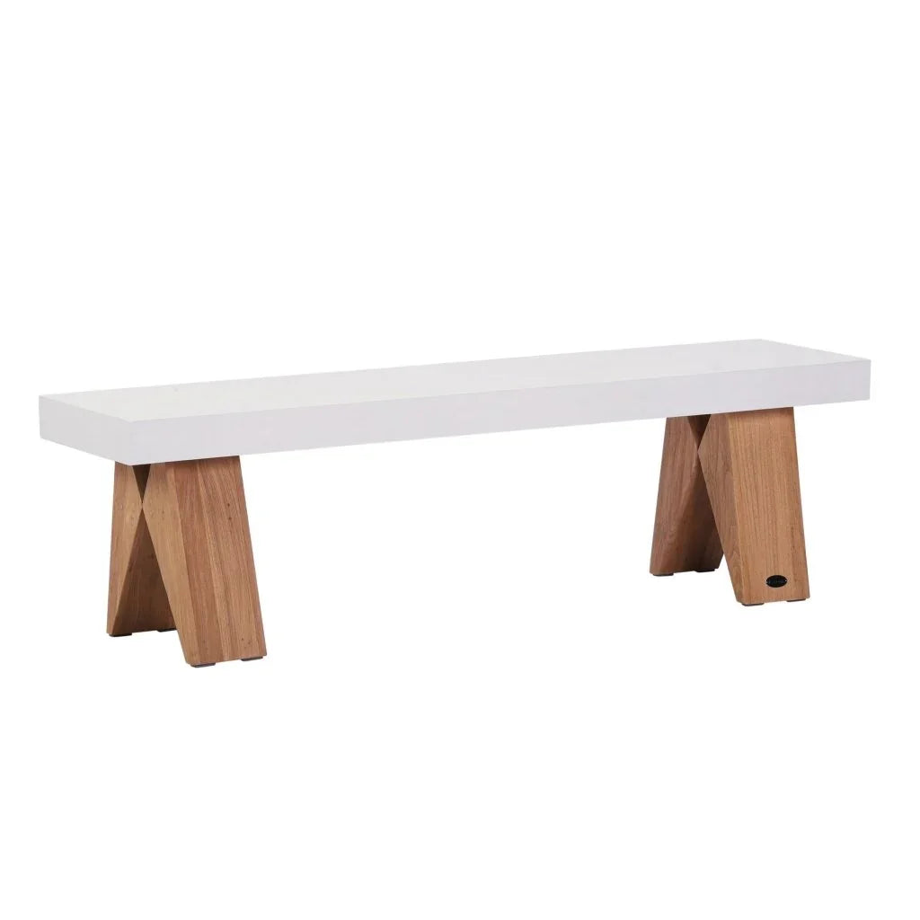 Clip Teak And Concrete Patio Bench - LOOMLAN - Seasonal Living - Outdoor Benches