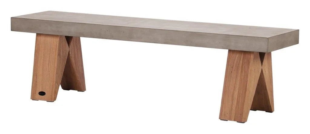 Clip Teak And Concrete Patio Bench - LOOMLAN - Seasonal Living - Outdoor Benches