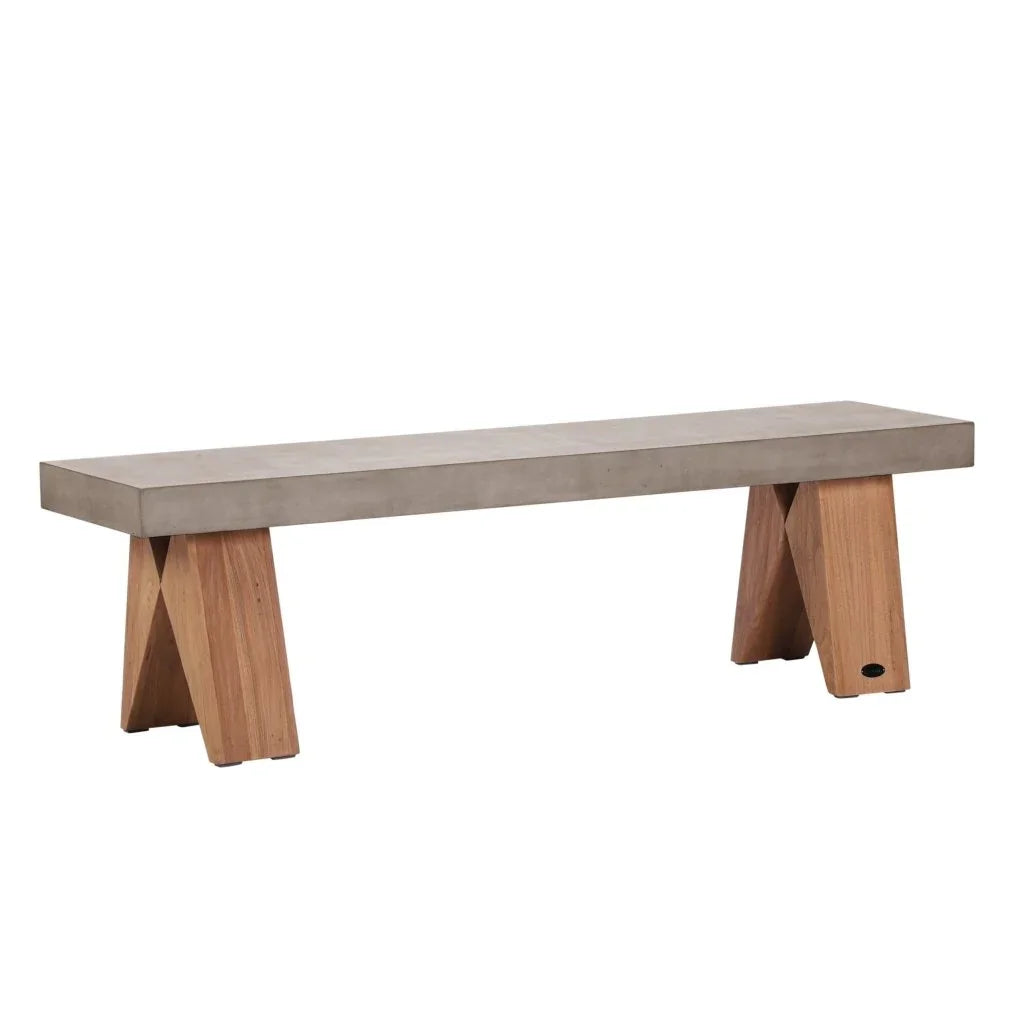 Clip Teak And Concrete Patio Bench - LOOMLAN - Seasonal Living - Outdoor Benches