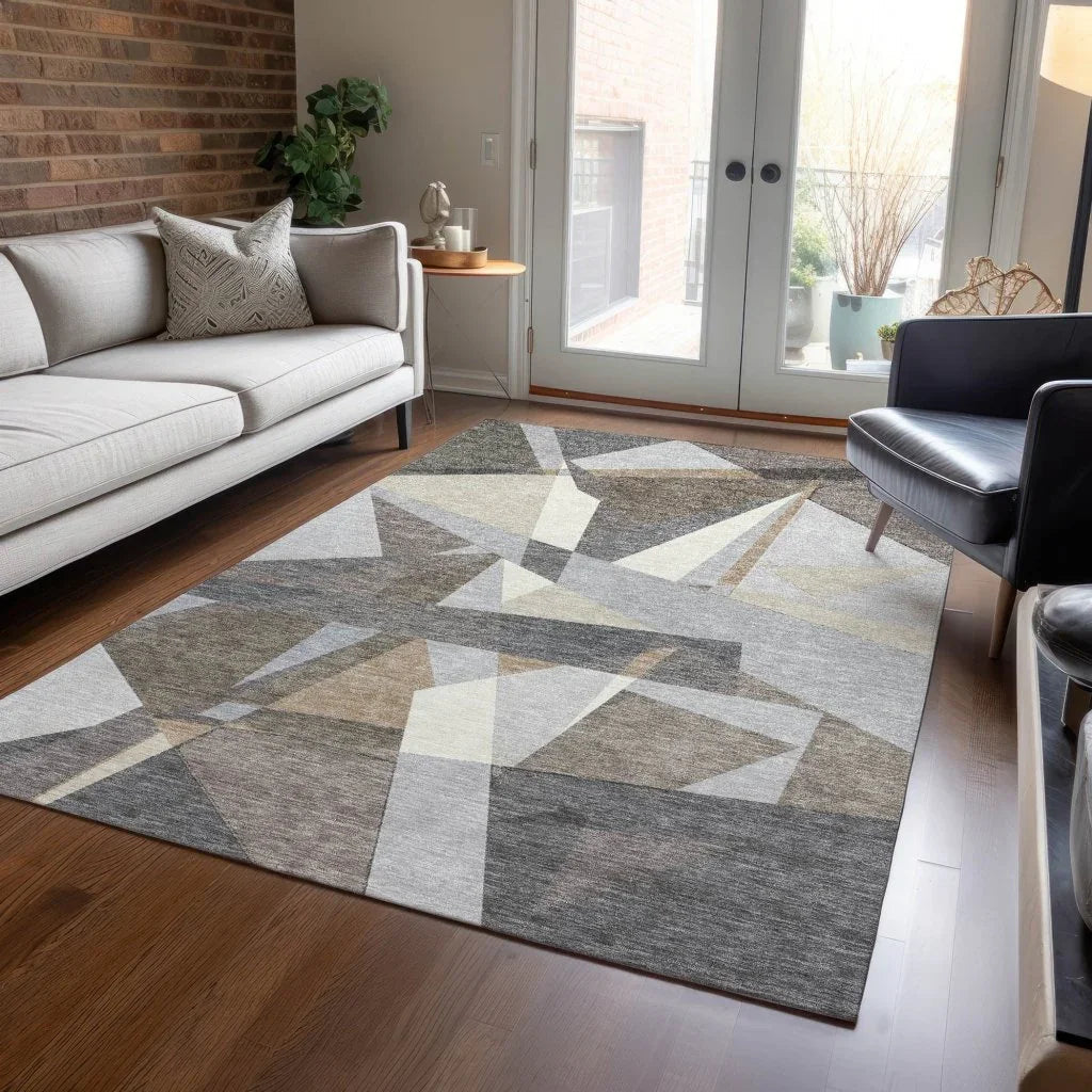 LOOMLAN Rugs Contoure Brown Washable Indoor-Outdoor Rug