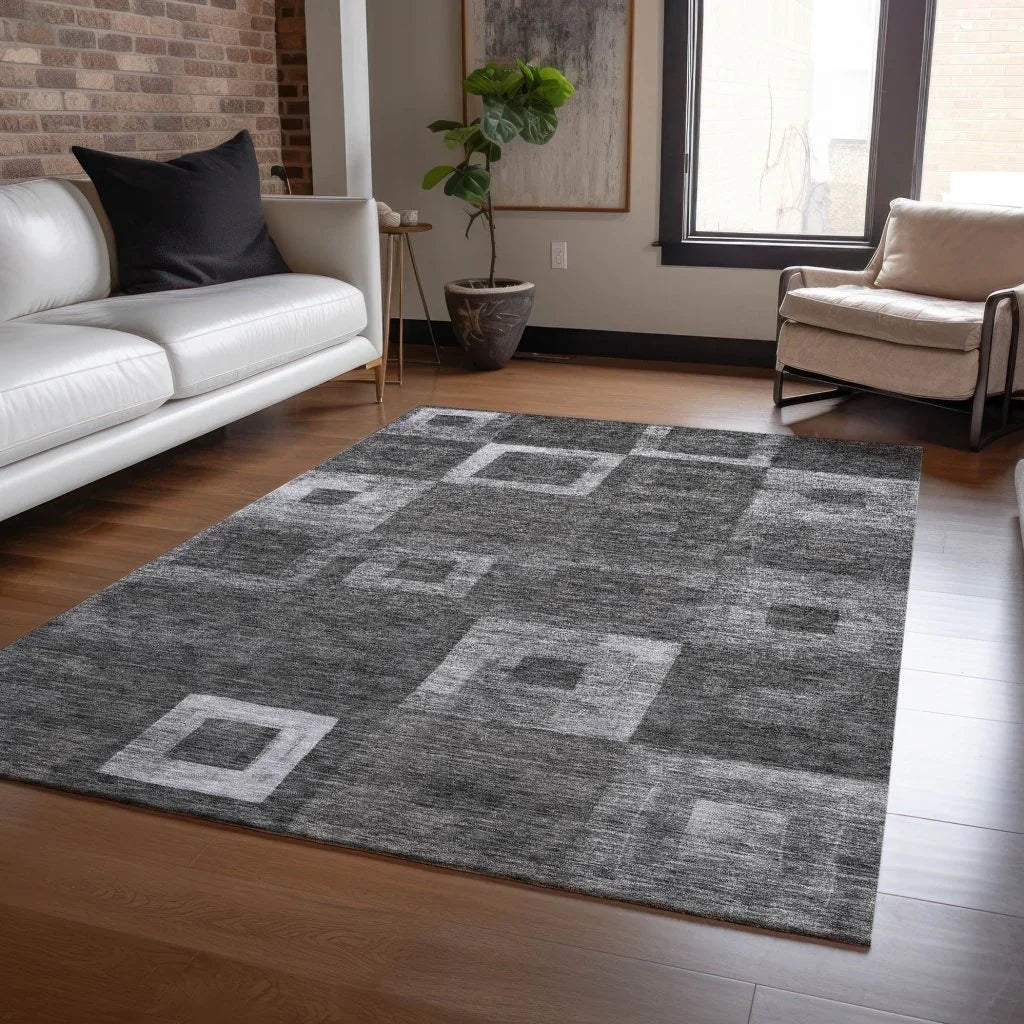 LOOMLAN Rugs Cora Black Washable Indoor-Outdoor Rug
