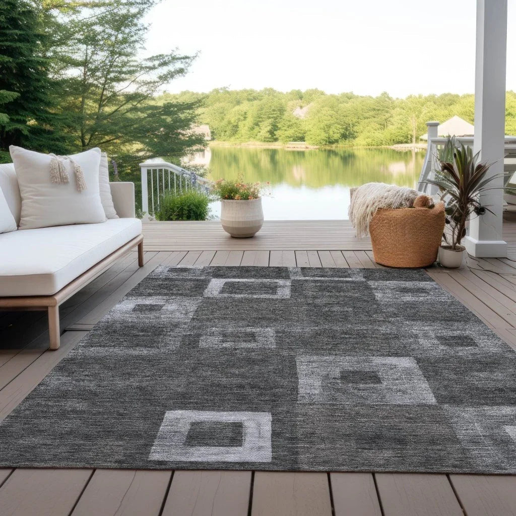 LOOMLAN Rugs Cora Black Washable Indoor-Outdoor Rug