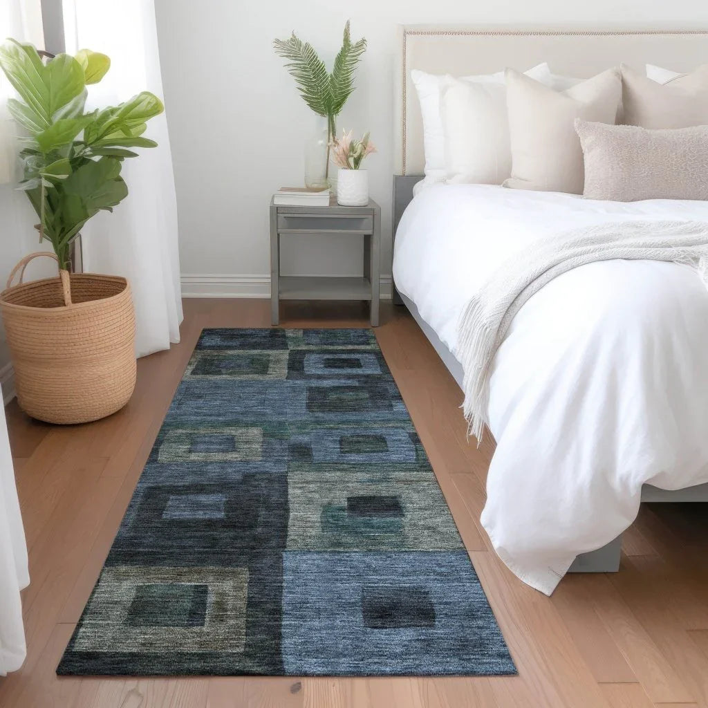LOOMLAN Rugs Cora Blue Washable Indoor-Outdoor Rug