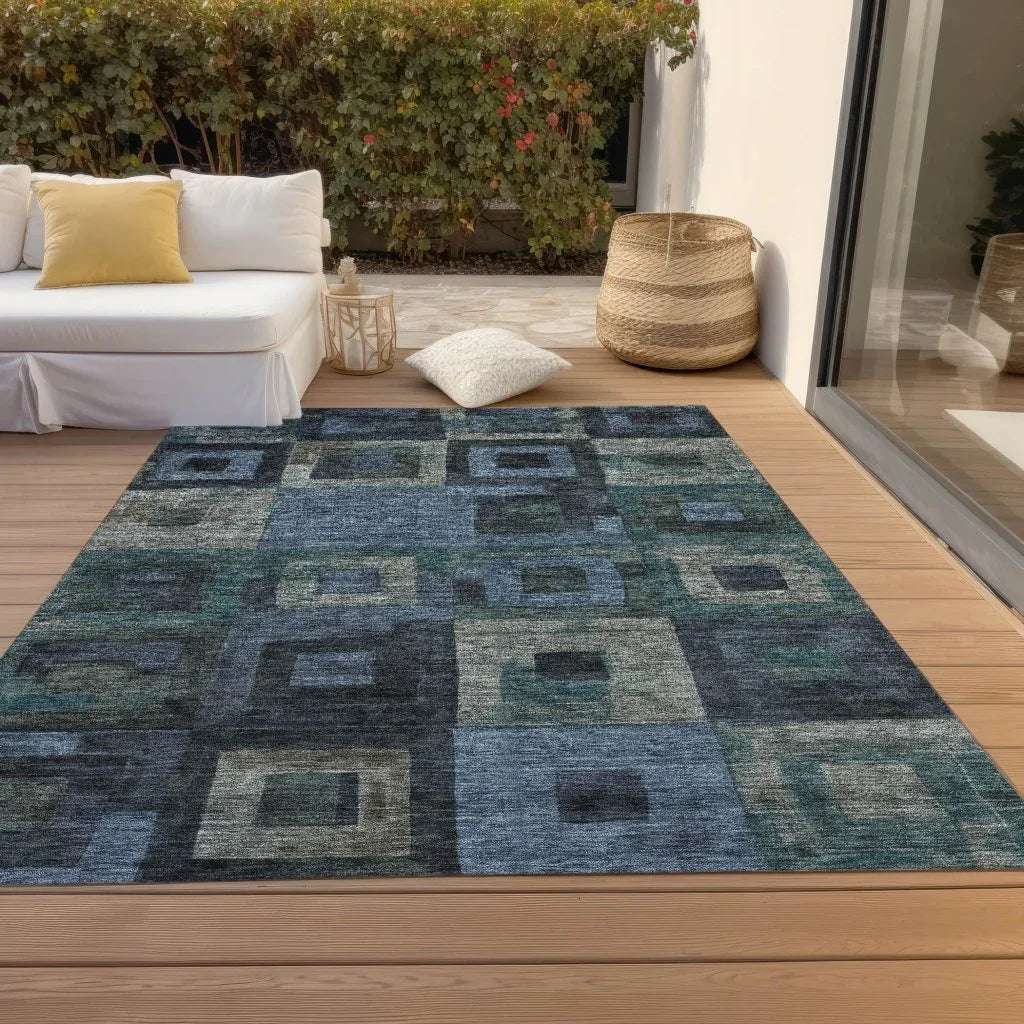 LOOMLAN Rugs Cora Blue Washable Indoor-Outdoor Rug