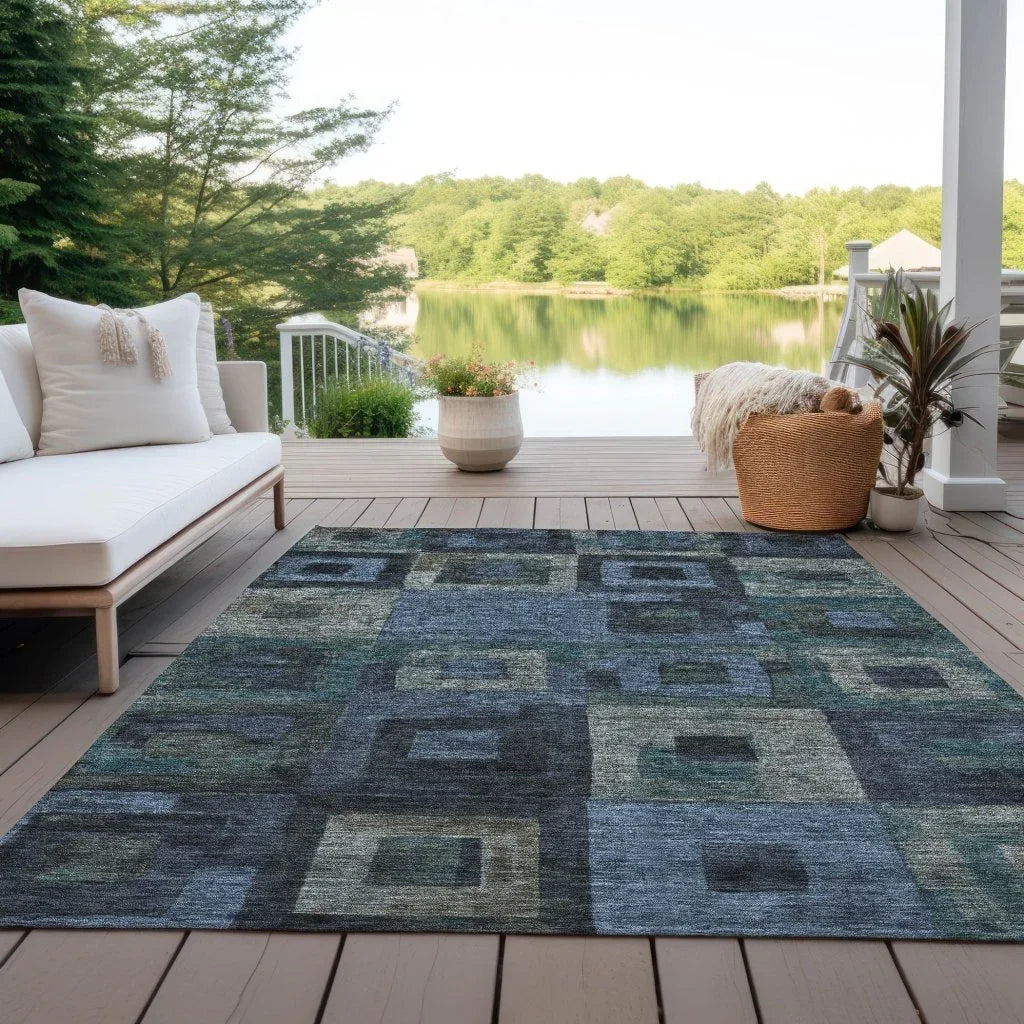 LOOMLAN Rugs Cora Blue Washable Indoor-Outdoor Rug