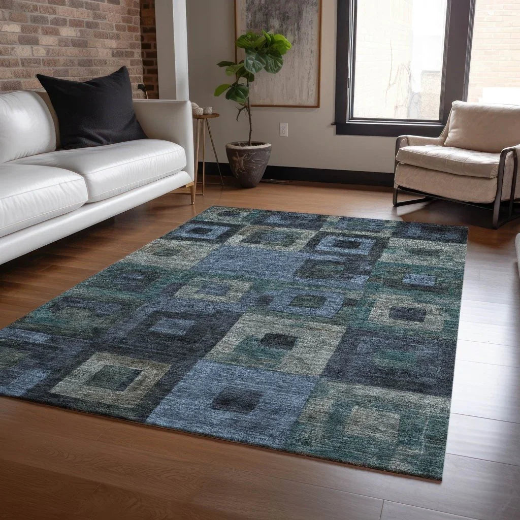 LOOMLAN Rugs Cora Blue Washable Indoor-Outdoor Rug