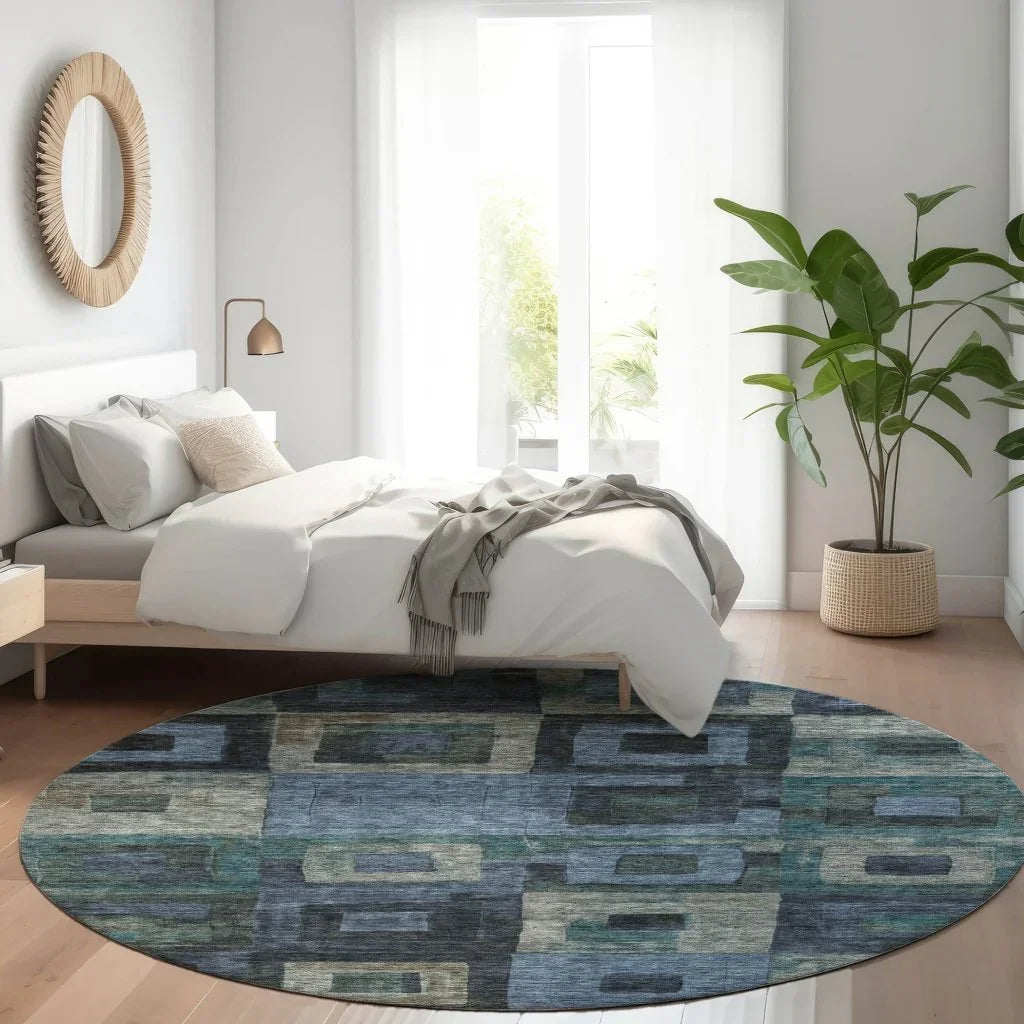 LOOMLAN Rugs Cora Blue Washable Indoor-Outdoor Rug