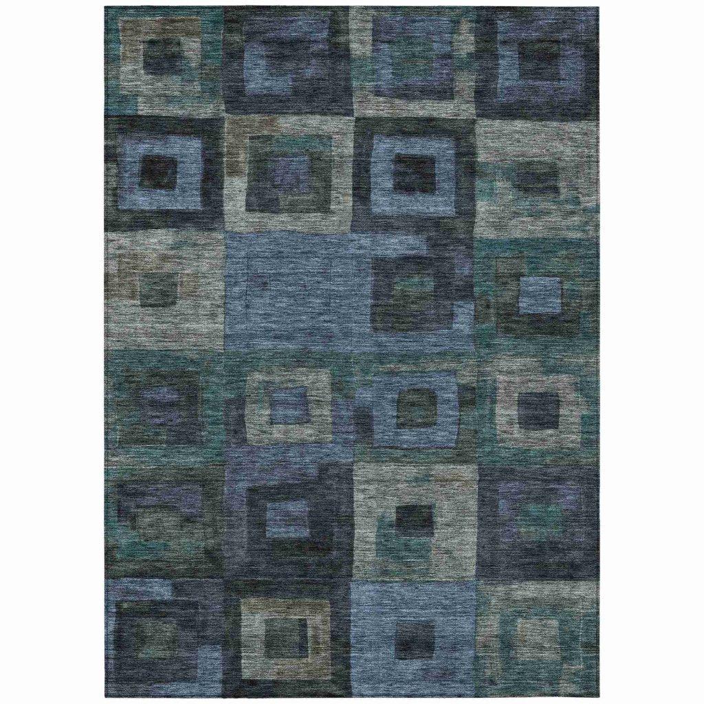 LOOMLAN Rugs Cora Blue Washable Indoor-Outdoor Rug