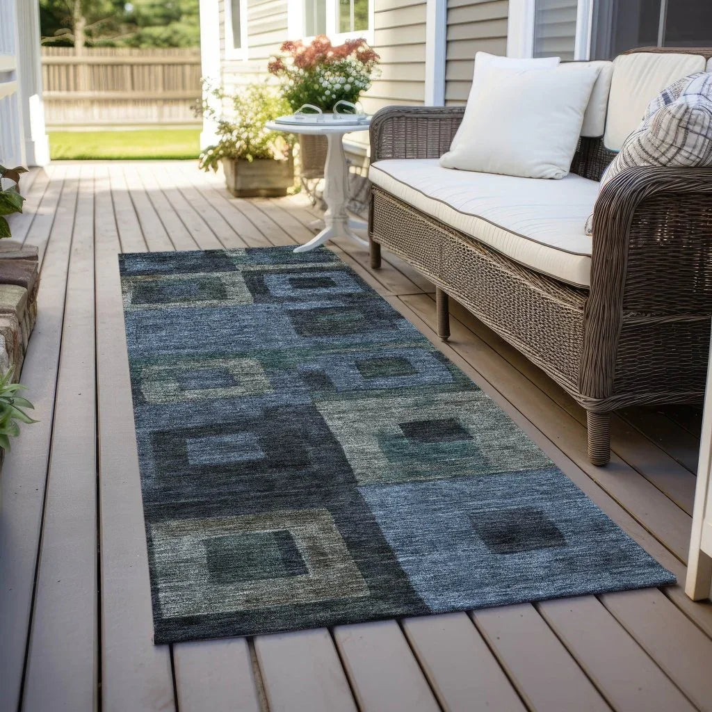 LOOMLAN Rugs Cora Blue Washable Indoor-Outdoor Rug