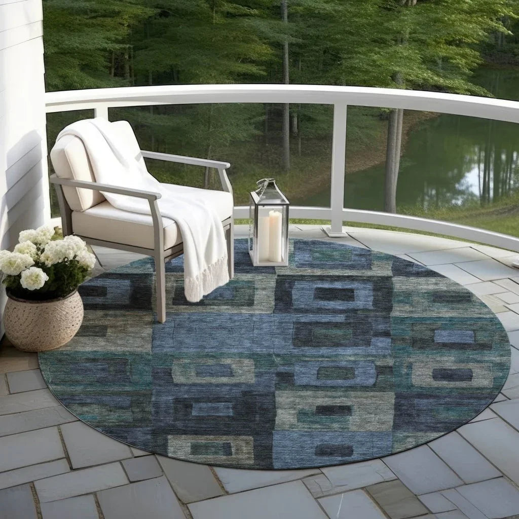 LOOMLAN Rugs Cora Blue Washable Indoor-Outdoor Rug
