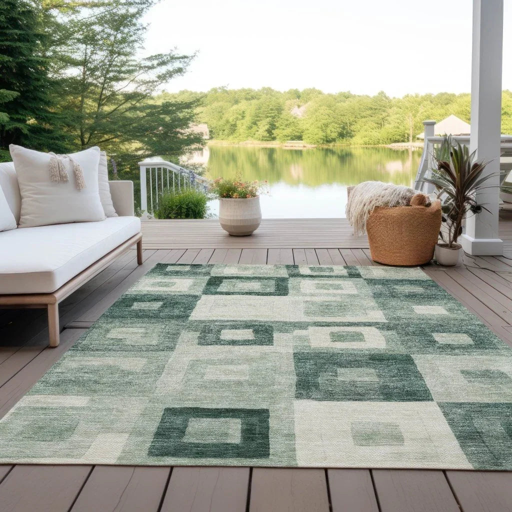 LOOMLAN Rugs Cora Green Washable Indoor-Outdoor Rug