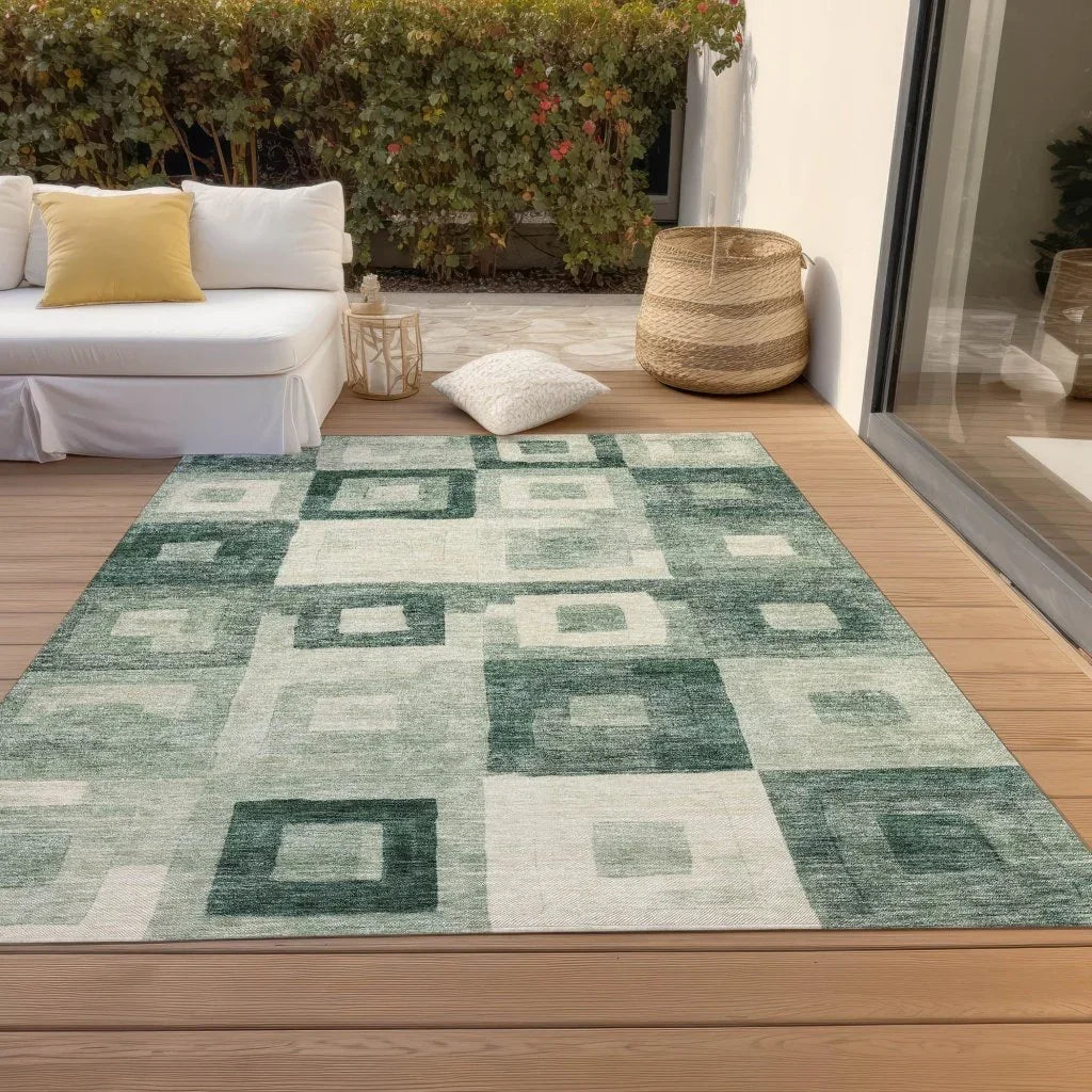 LOOMLAN Rugs Cora Green Washable Indoor-Outdoor Rug