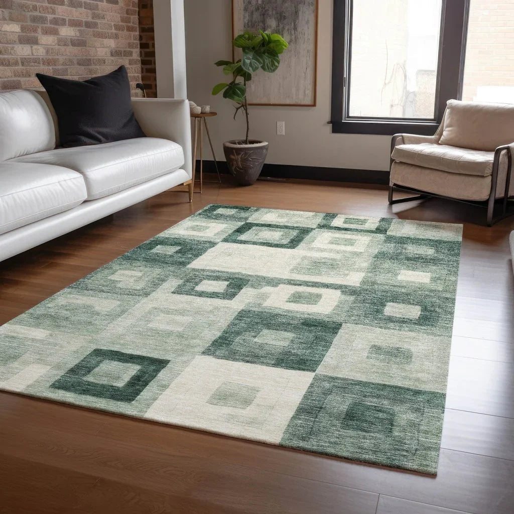 LOOMLAN Rugs Cora Green Washable Indoor-Outdoor Rug