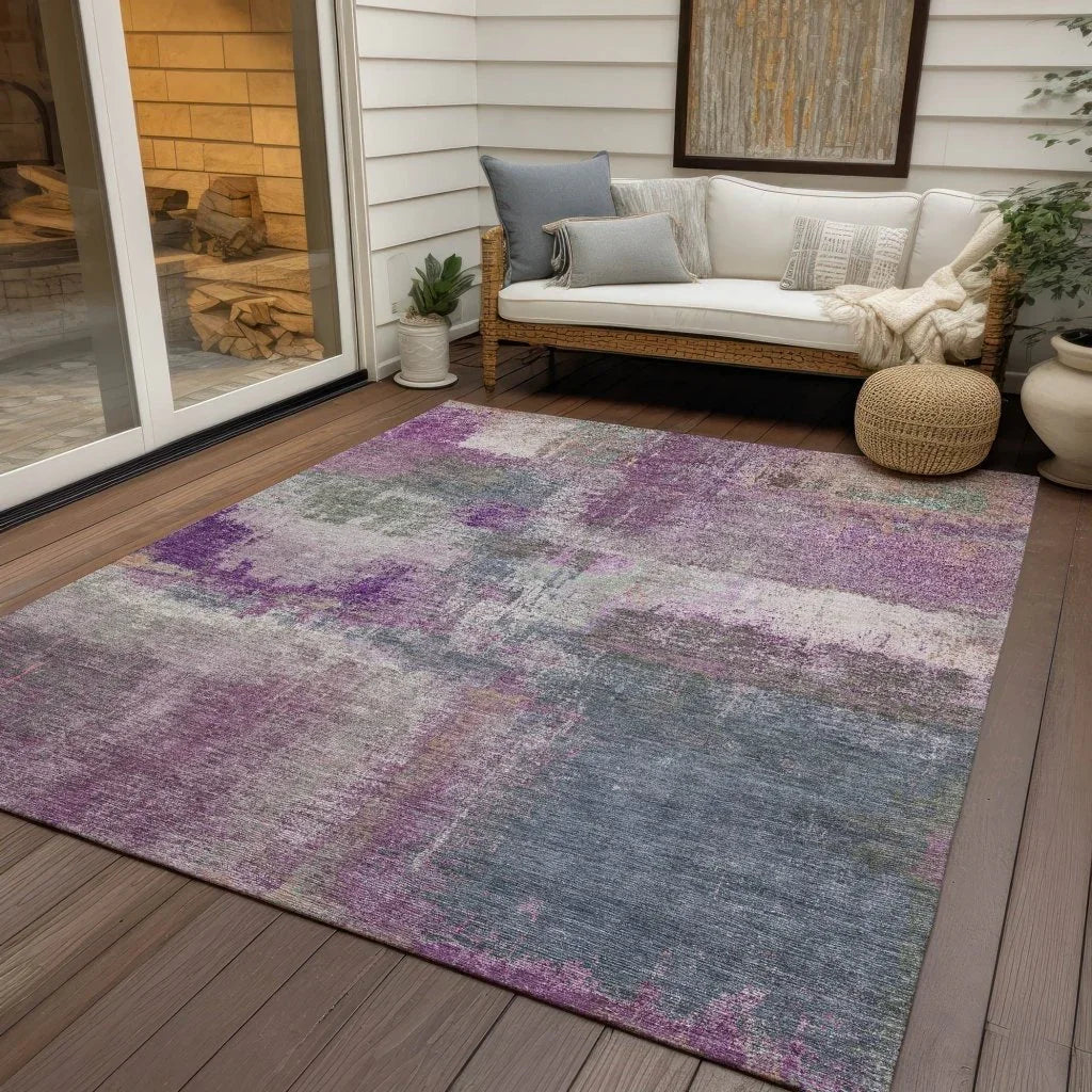 LOOMLAN Rugs Coralia Purple Washable Indoor-Outdoor Rug