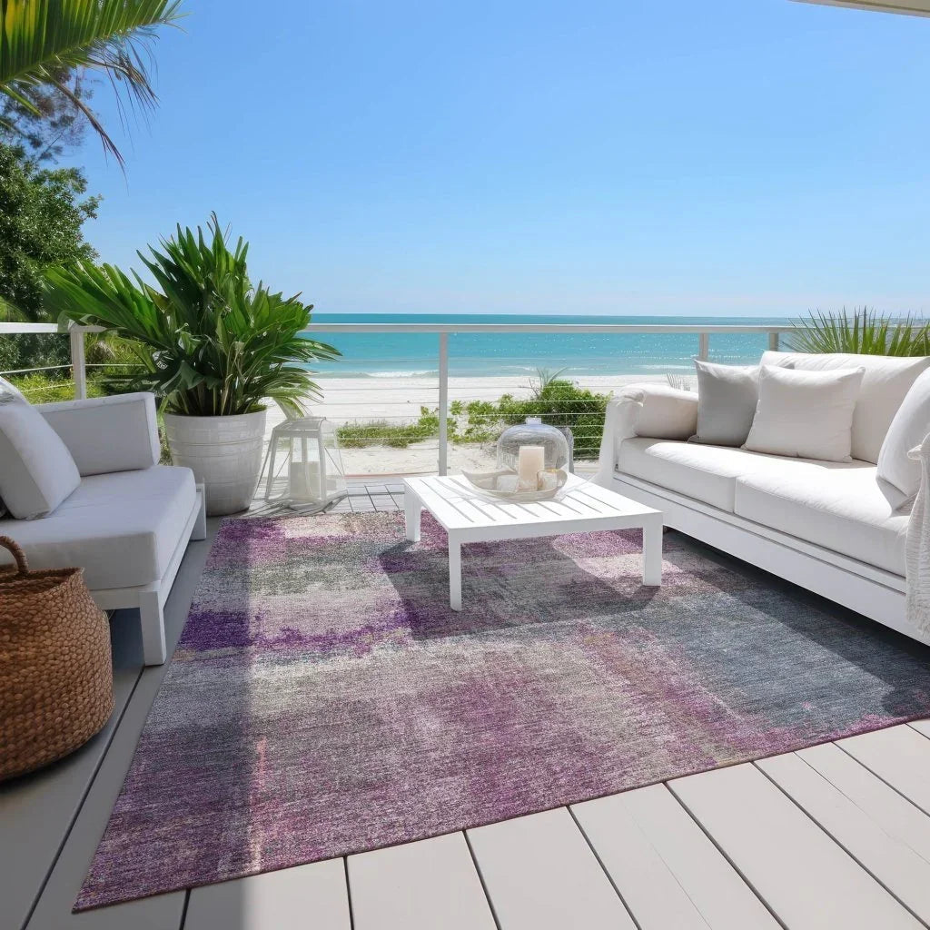 LOOMLAN Rugs Coralia Purple Washable Indoor-Outdoor Rug
