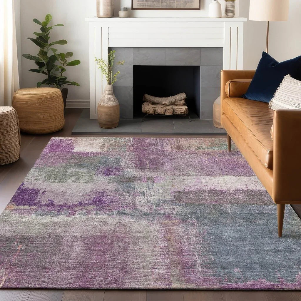 LOOMLAN Rugs Coralia Purple Washable Indoor-Outdoor Rug