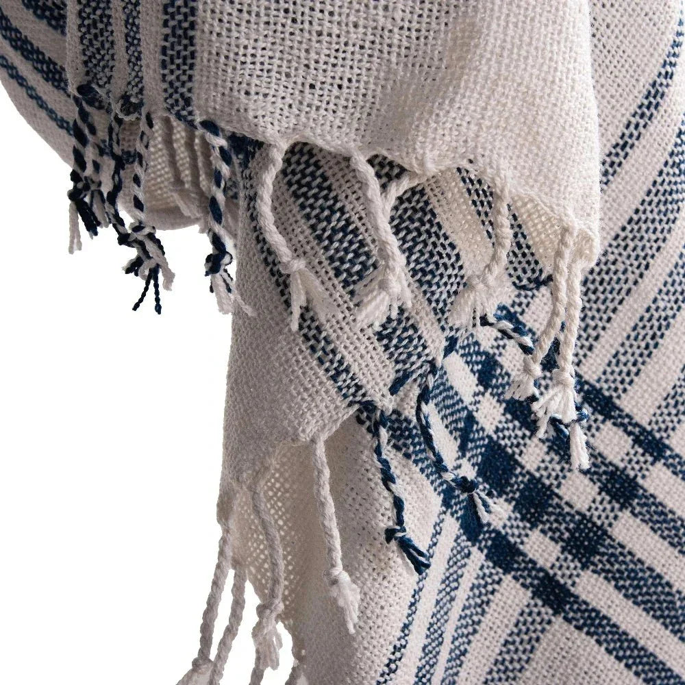 LOOMLAN Dark Blue Plaid Outdoor Throw Blanket