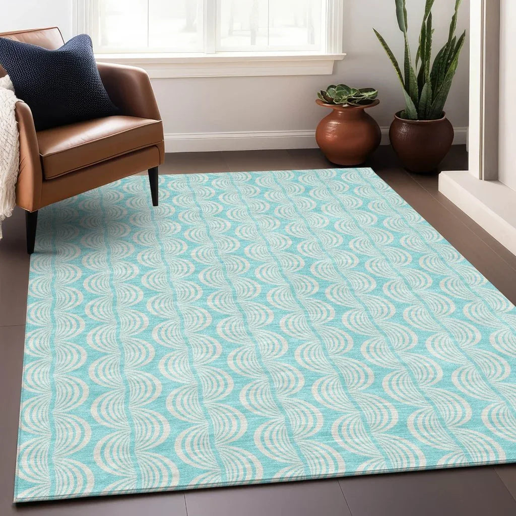 LOOMLAN Rugs Darya Teal Washable Indoor-Outdoor Rug