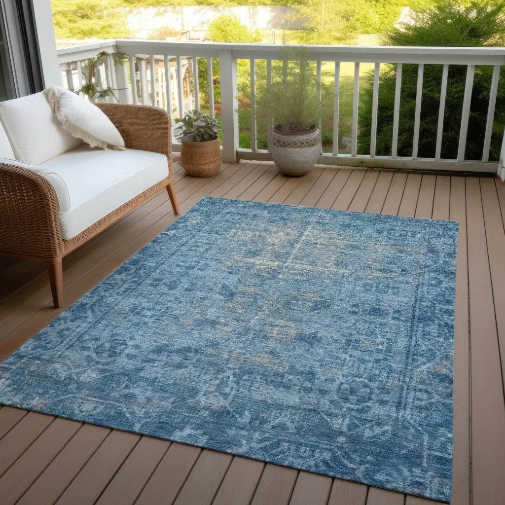 LOOMLAN Rugs Delaura Blue Washable Indoor-Outdoor Rug