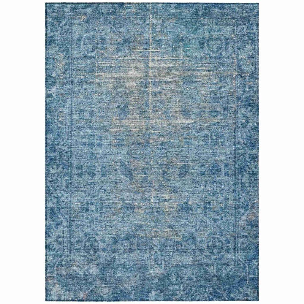 LOOMLAN Rugs Delaura Blue Washable Indoor-Outdoor Rug