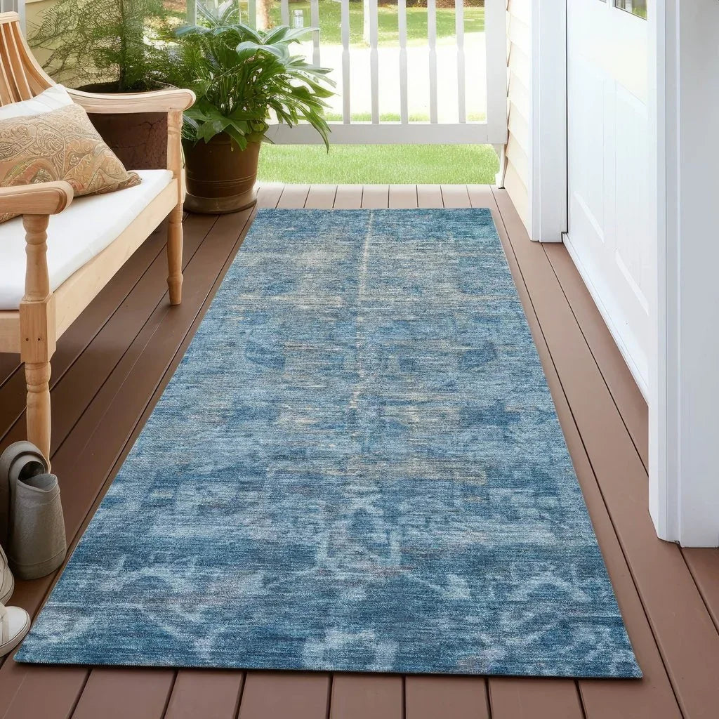 LOOMLAN Rugs Delaura Blue Washable Indoor-Outdoor Rug