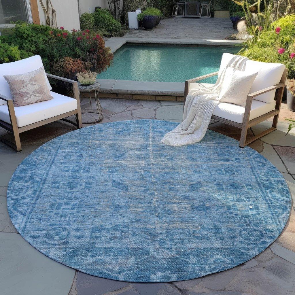 LOOMLAN Rugs Delaura Blue Washable Indoor-Outdoor Rug