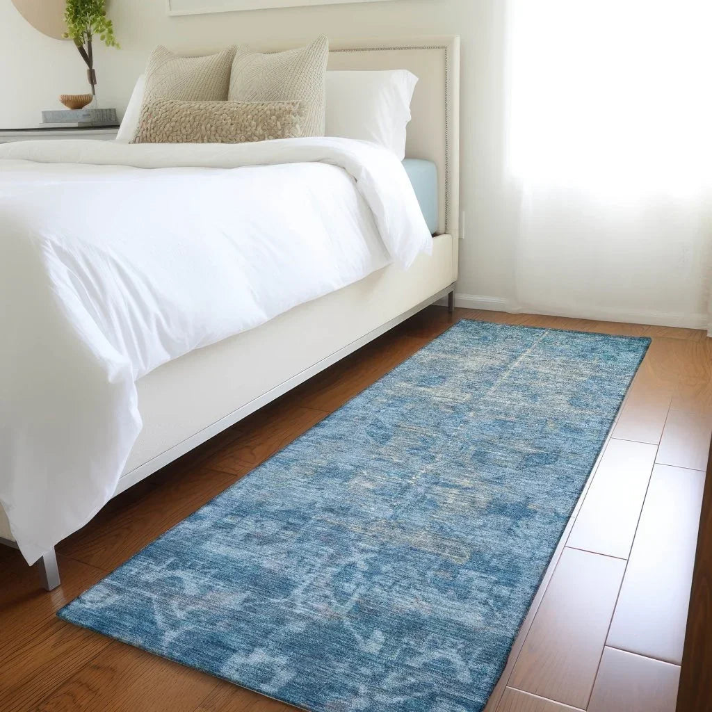LOOMLAN Rugs Delaura Blue Washable Indoor-Outdoor Rug