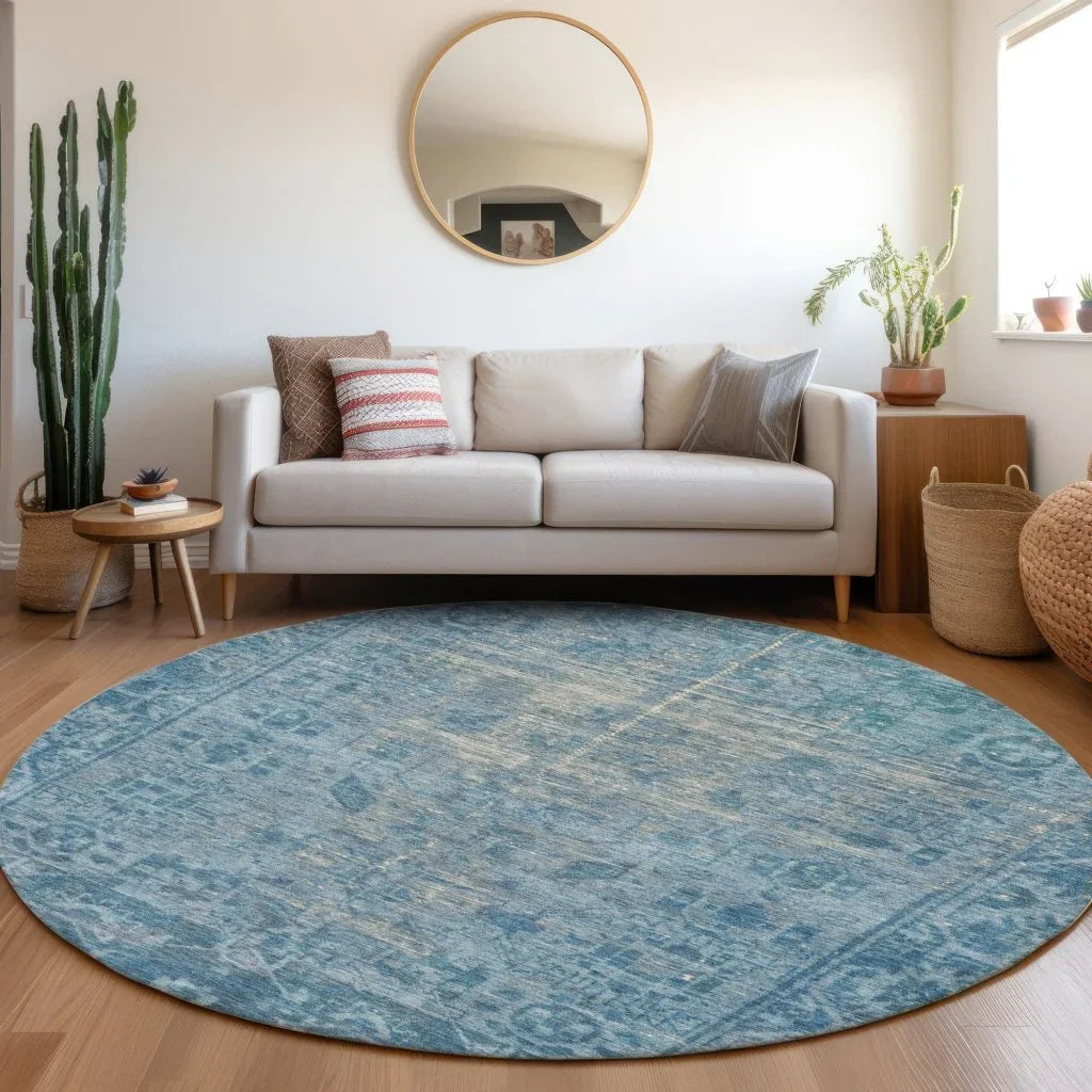 LOOMLAN Rugs Delaura Blue Washable Indoor-Outdoor Rug