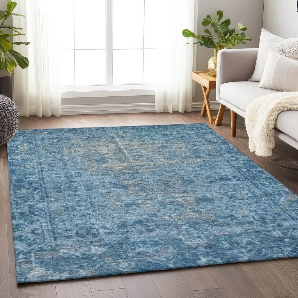 LOOMLAN Rugs Delaura Blue Washable Indoor-Outdoor Rug