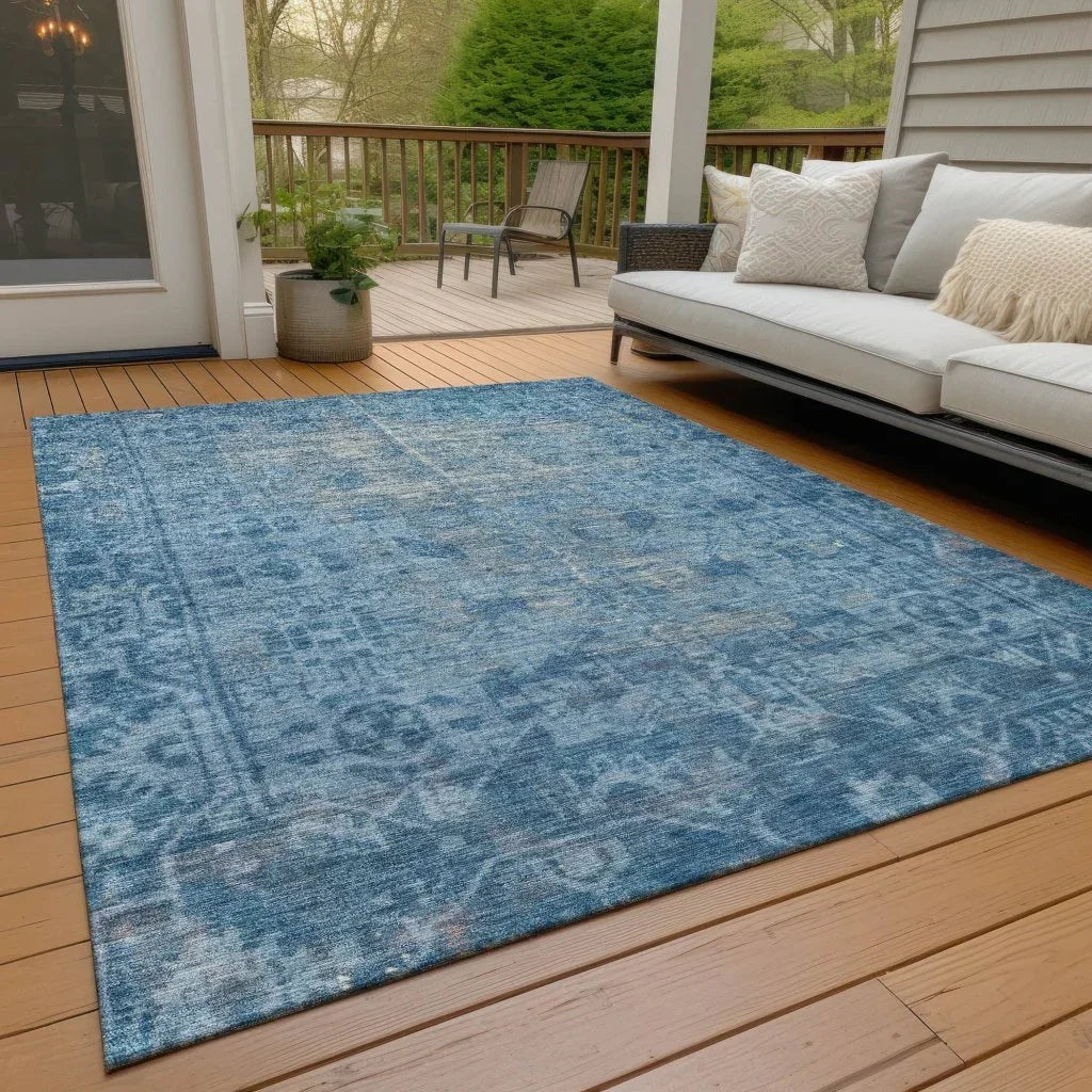 LOOMLAN Rugs Delaura Blue Washable Indoor-Outdoor Rug