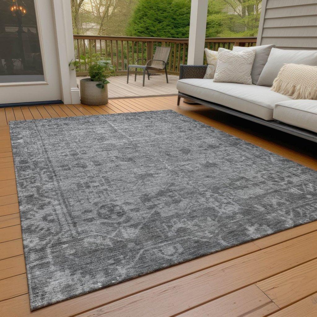 LOOMLAN Rugs Delaura Gray Washable Indoor-Outdoor Rug