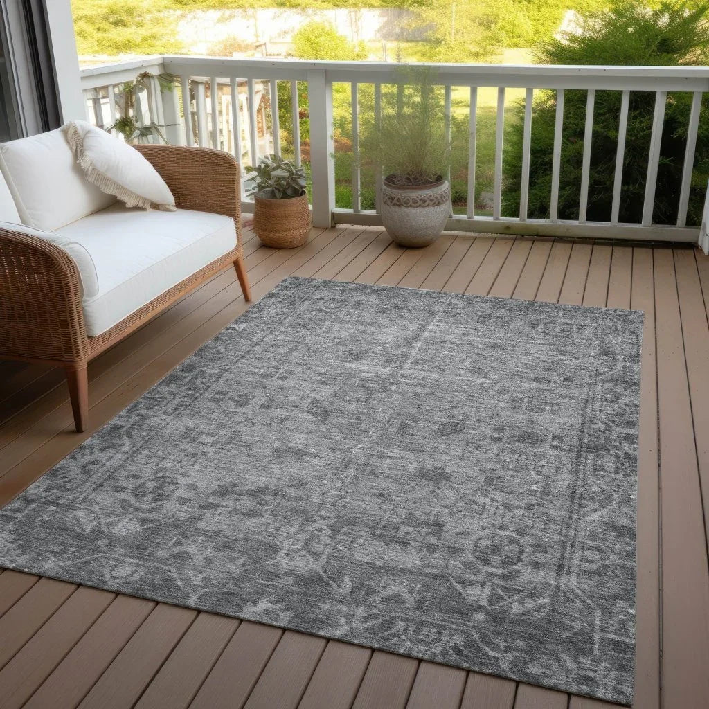 LOOMLAN Rugs Delaura Gray Washable Indoor-Outdoor Rug