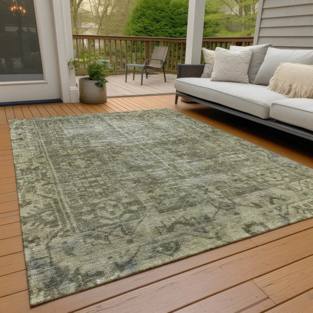 LOOMLAN Rugs Delaura Green Washable Indoor-Outdoor Rug