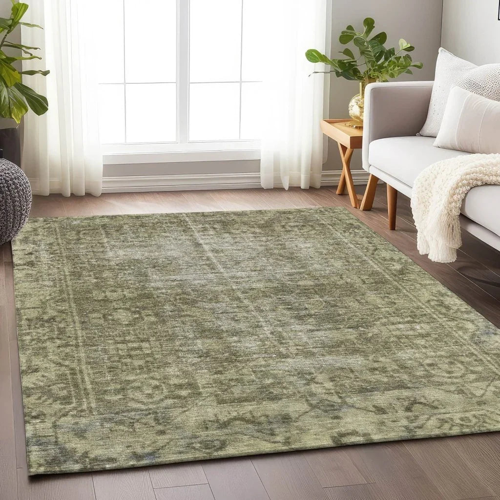 LOOMLAN Rugs Delaura Green Washable Indoor-Outdoor Rug