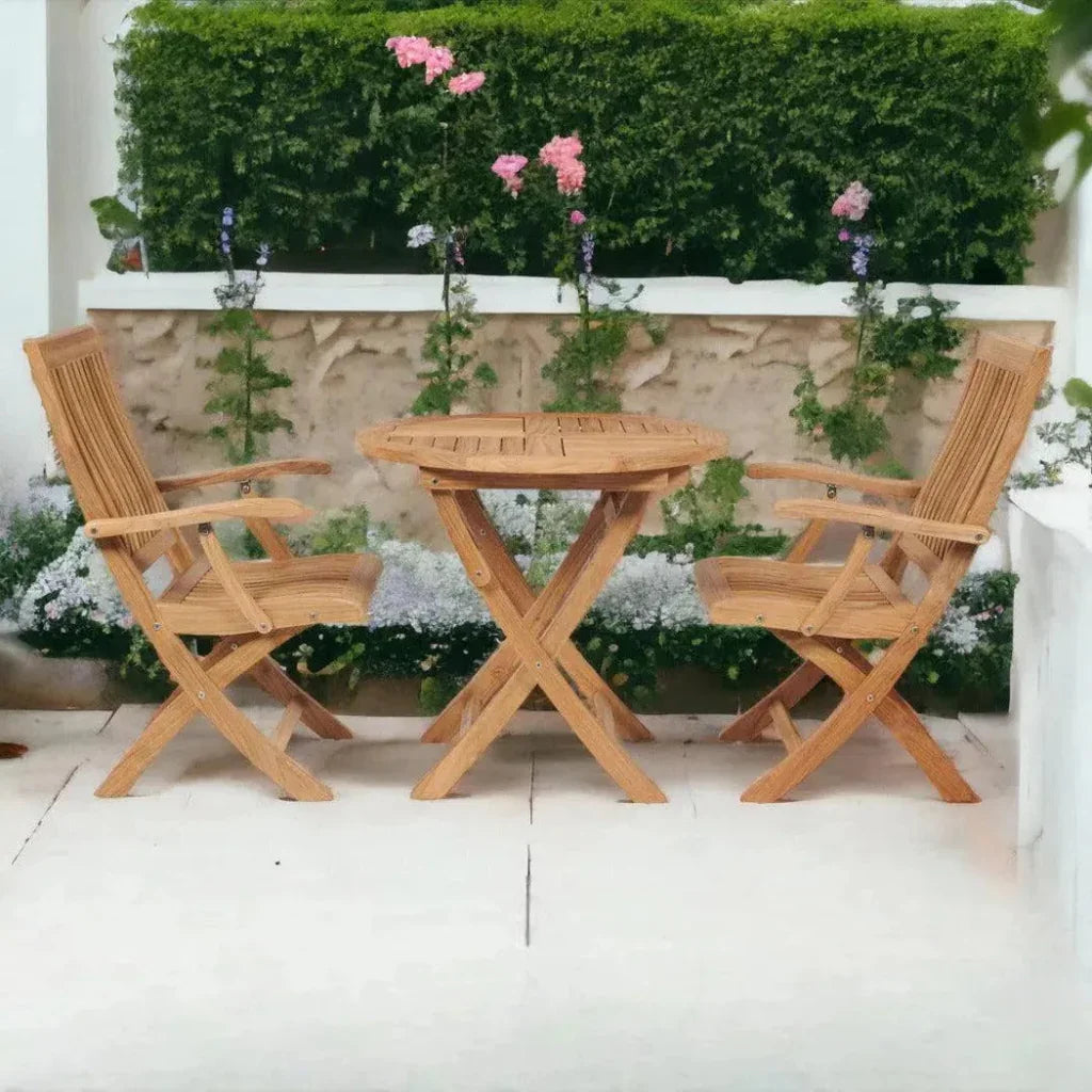 Devon 3PC Teak Folding Outdoor Bistro Set - LOOMLAN - HiTeak - Outdoor Bistro Sets