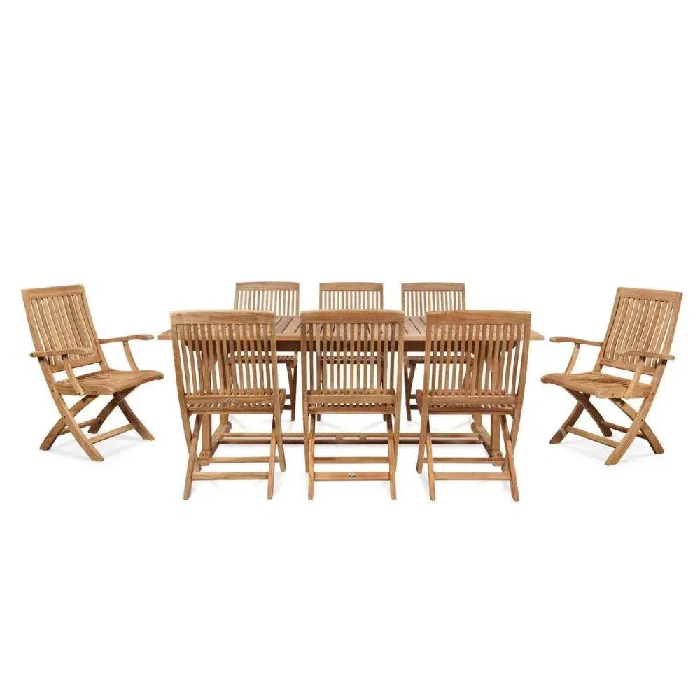 HiTeak Devon 9-PC Outdoor Dining Set Extendable Table