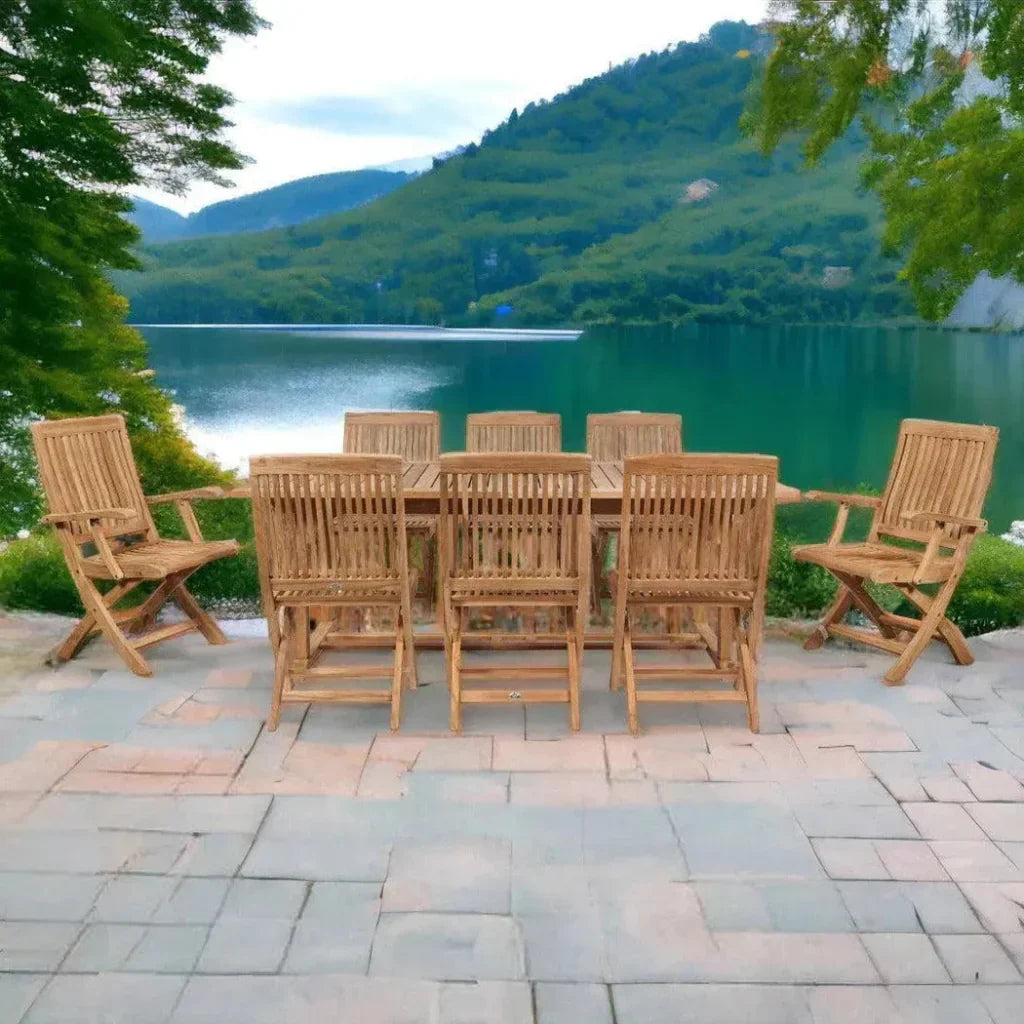 HiTeak Devon 9-PC Outdoor Dining Set Extendable Table