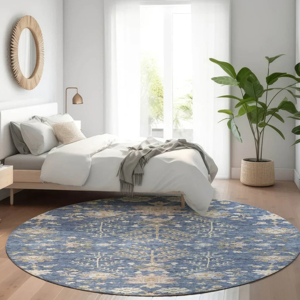 LOOMLAN Rugs Doris Blue Washable Indoor-Outdoor Rug