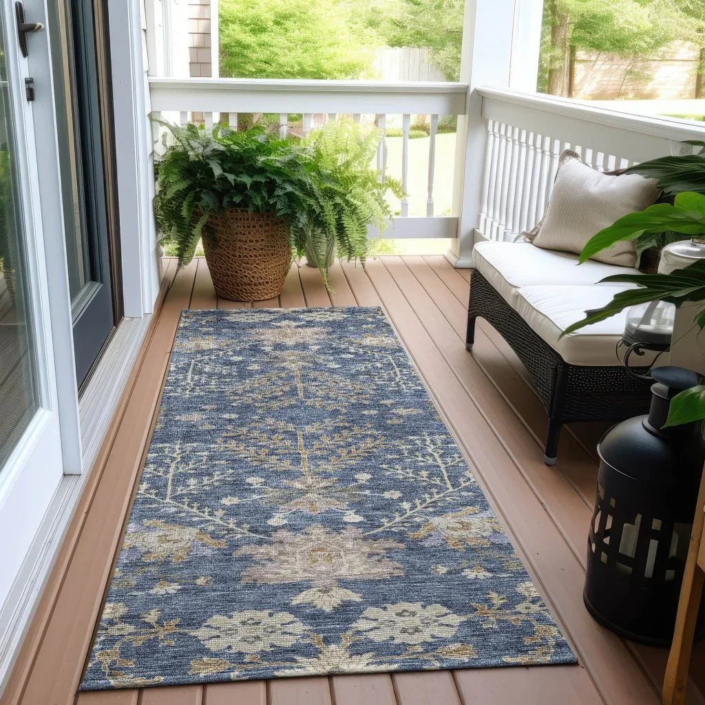 LOOMLAN Rugs Doris Blue Washable Indoor-Outdoor Rug