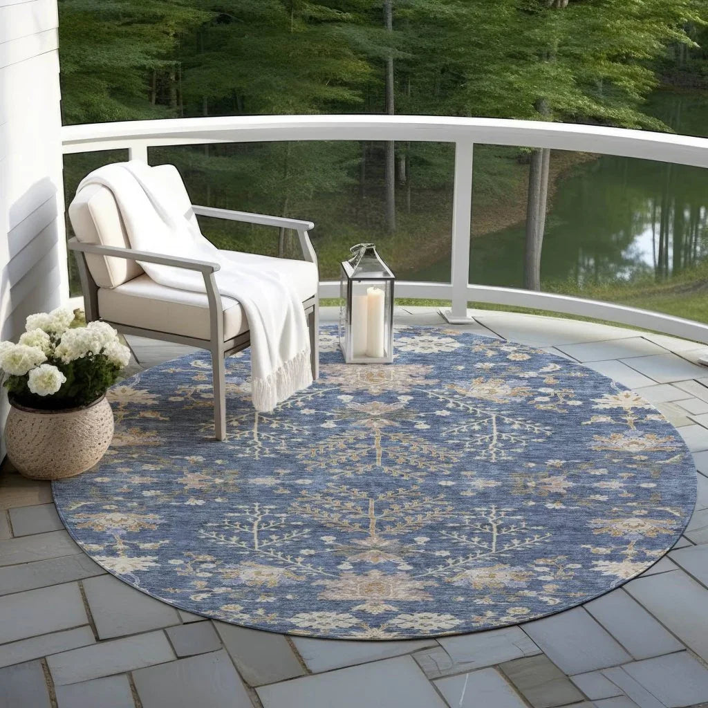 LOOMLAN Rugs Doris Blue Washable Indoor-Outdoor Rug