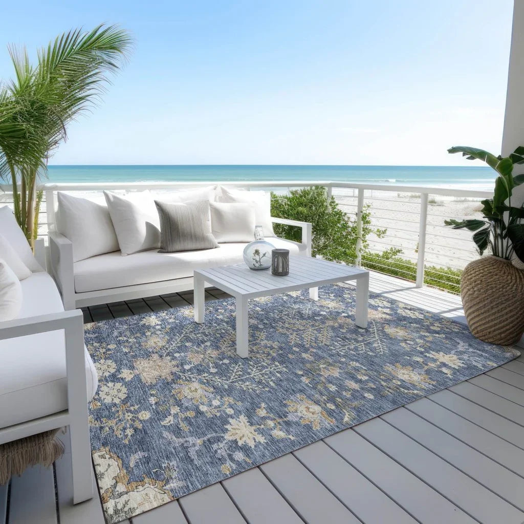 LOOMLAN Rugs Doris Blue Washable Indoor-Outdoor Rug