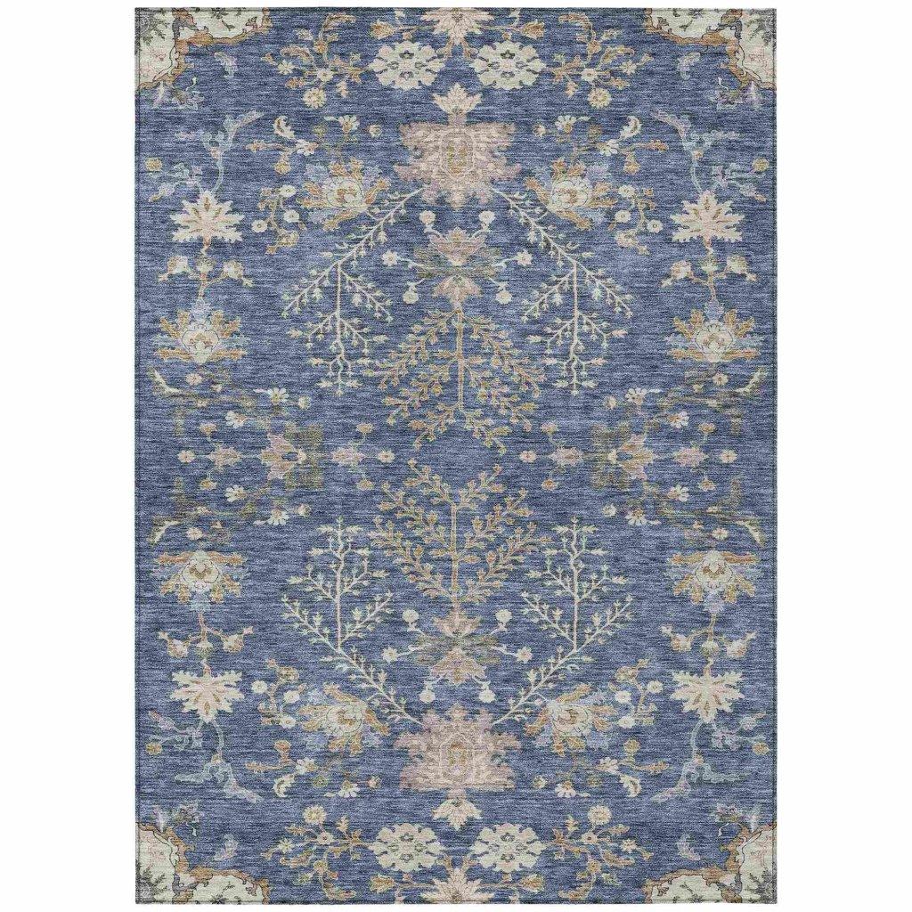LOOMLAN Rugs Doris Blue Washable Indoor-Outdoor Rug