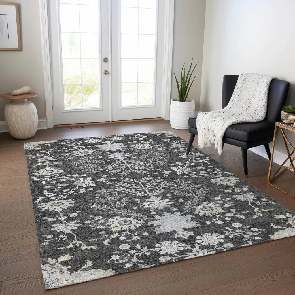 LOOMLAN Rugs Doris Charcoal Washable Indoor-Outdoor Rug