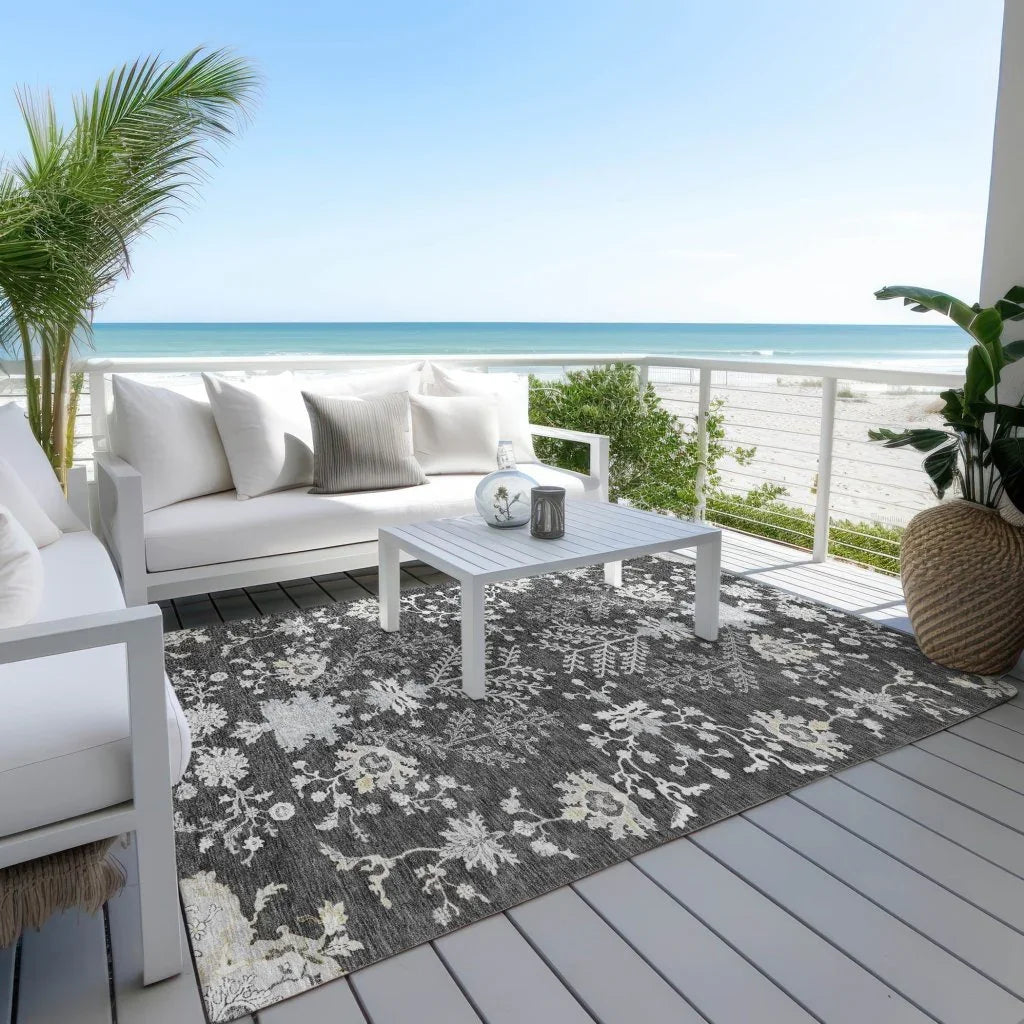 LOOMLAN Rugs Doris Charcoal Washable Indoor-Outdoor Rug