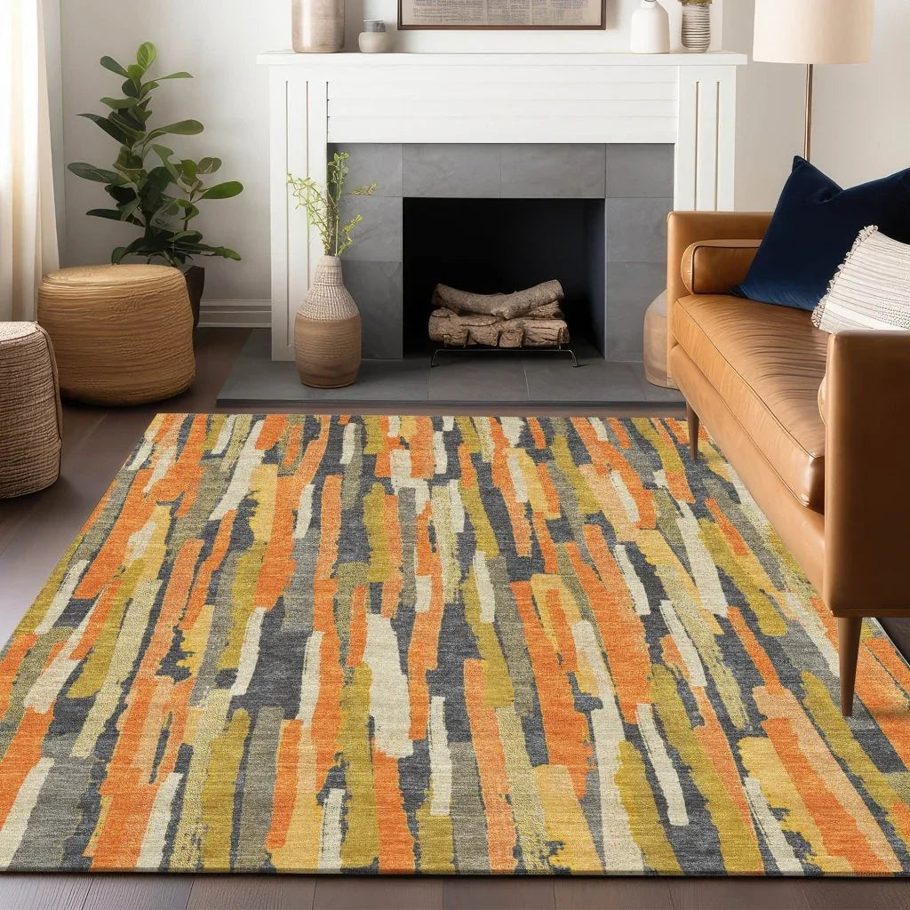 LOOMLAN Rugs Dunae Orange Washable Indoor-Outdoor Rug