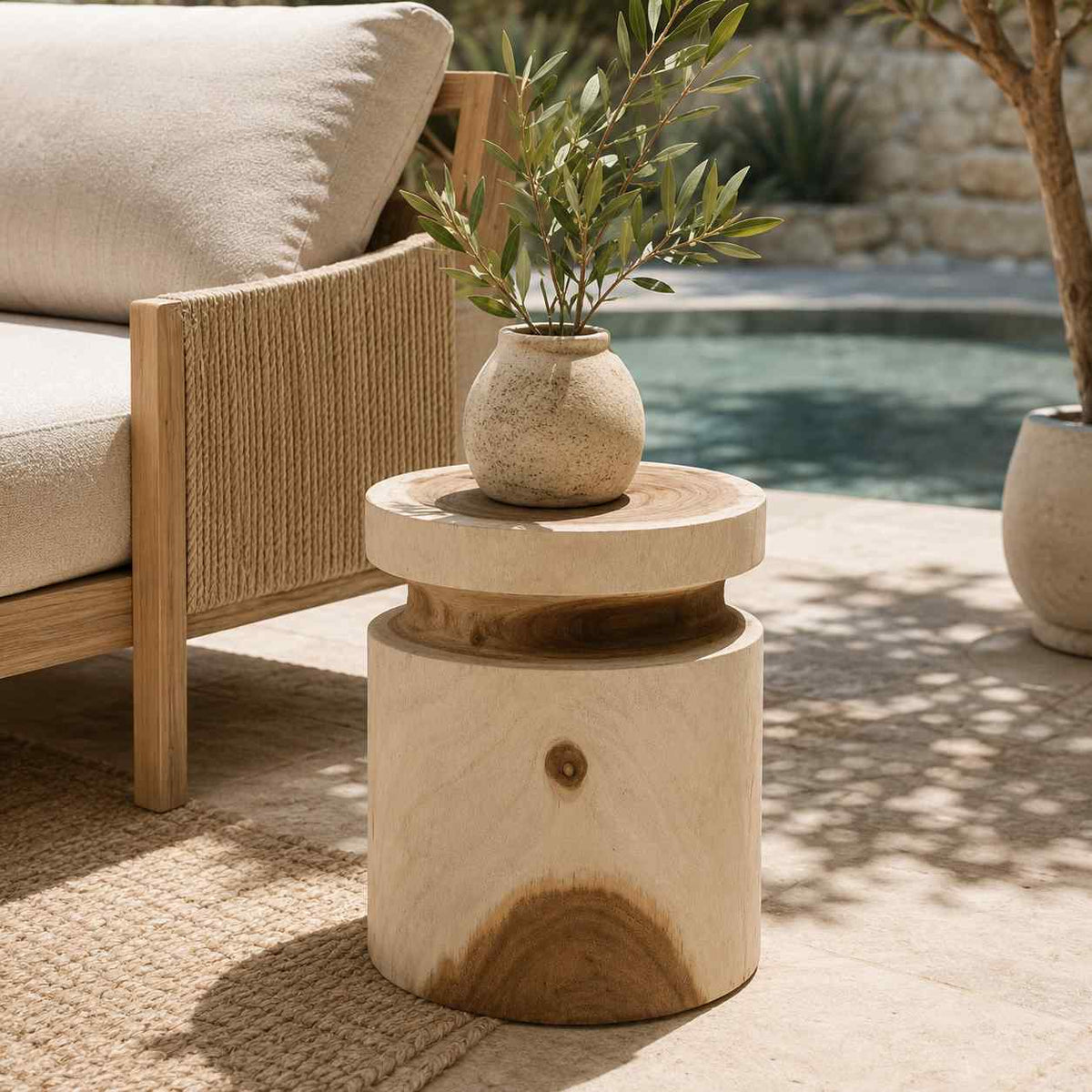 Kofi Natural Suar Wooden Outdoor Stool - view 3