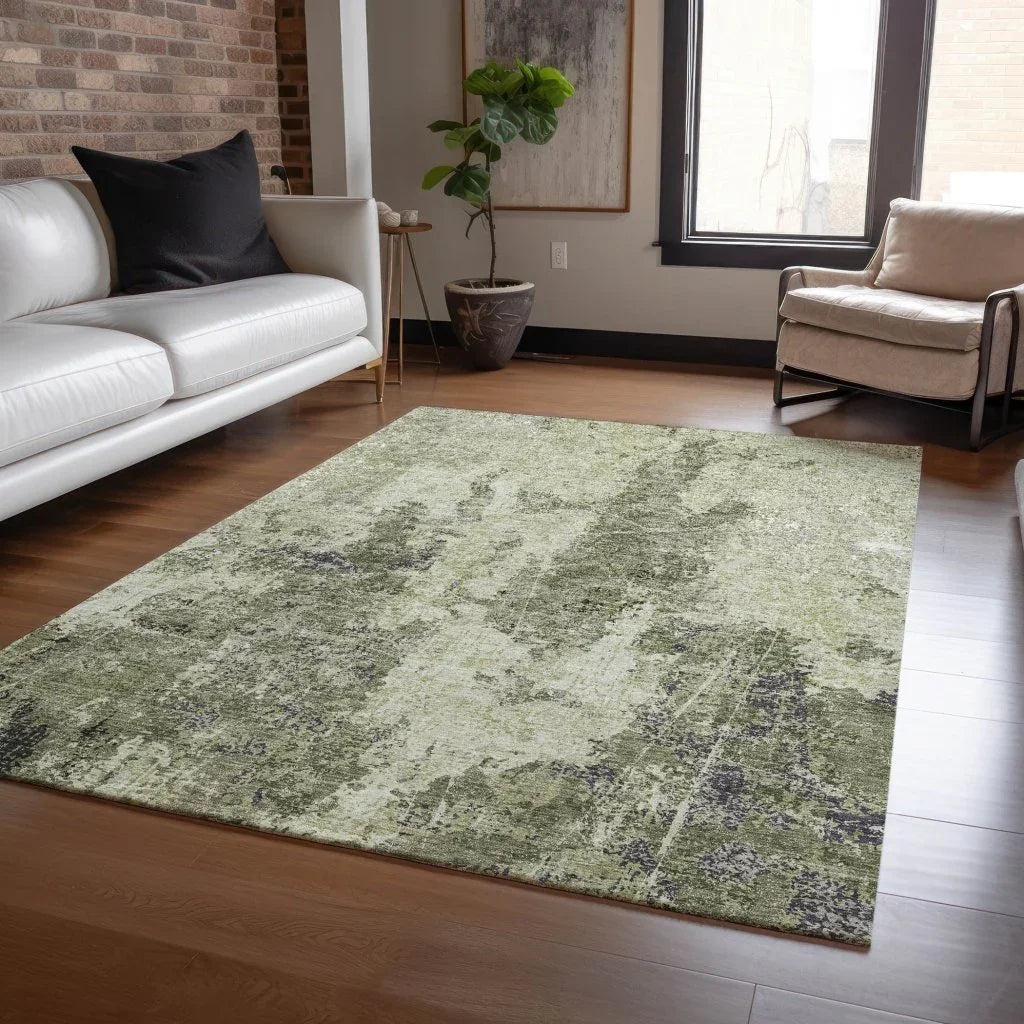 LOOMLAN Rugs Ebonelle Green Washable Indoor-Outdoor Rug