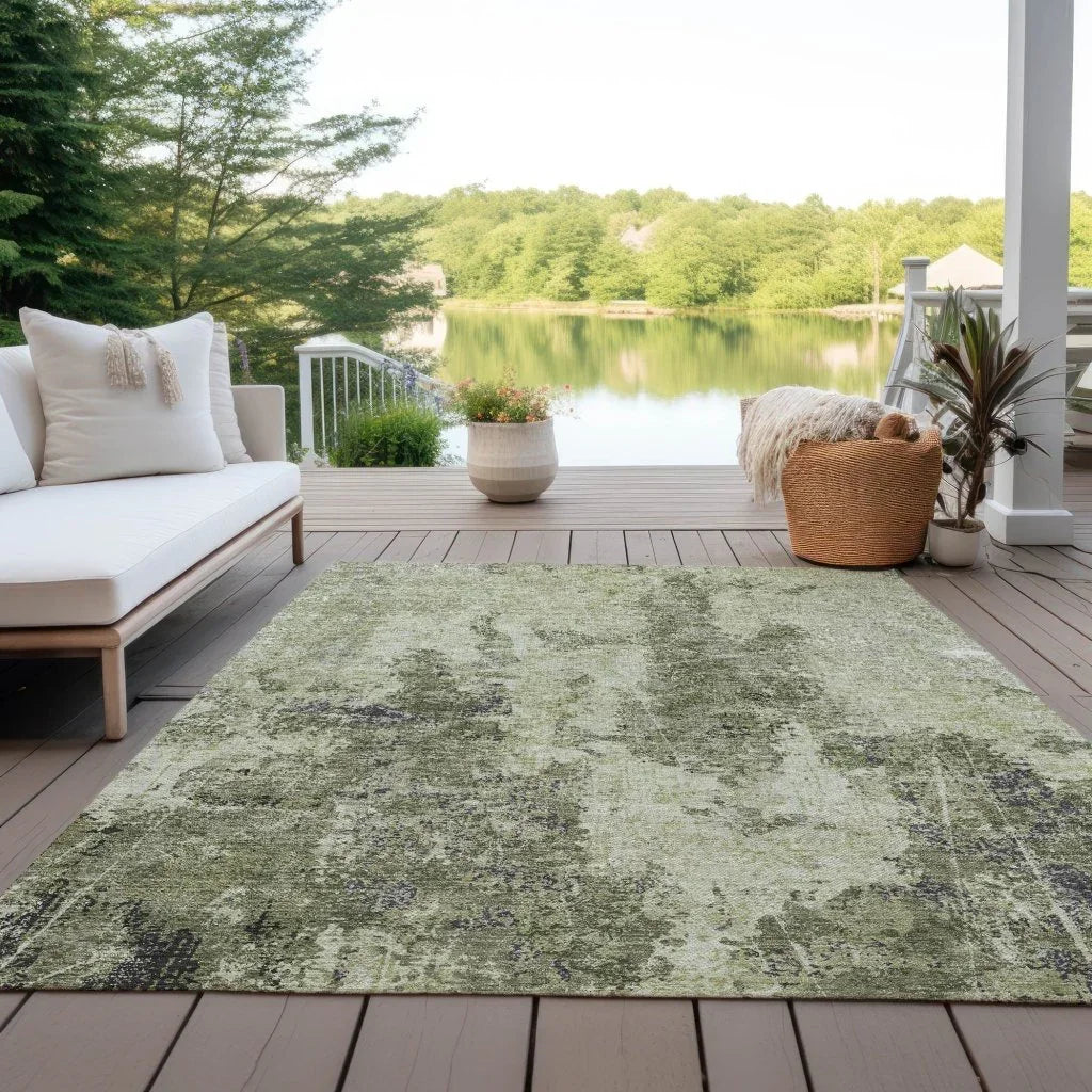 LOOMLAN Rugs Ebonelle Green Washable Indoor-Outdoor Rug
